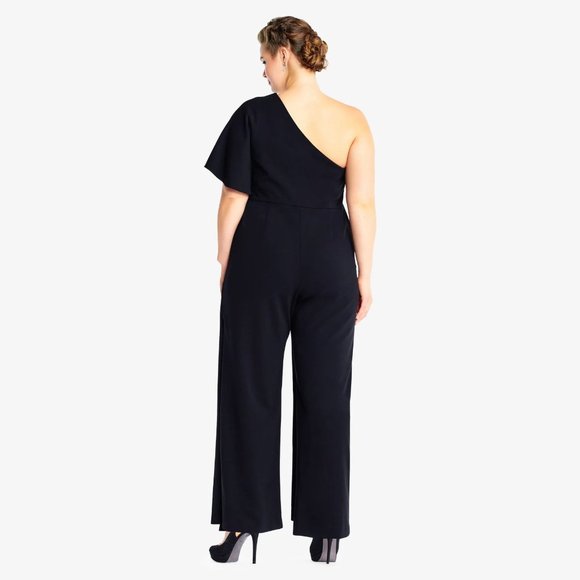 Adrianna Papell Flutter One Shoulder Jumpsuit Midnight sz 16 NEW Womens Cocktail - Picture 3 of 9